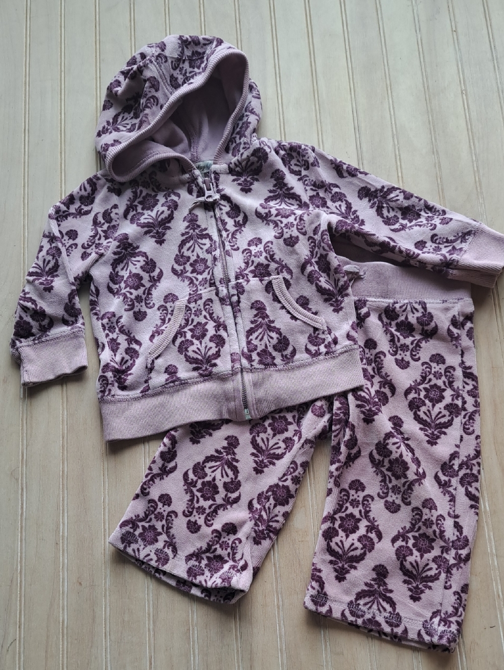 Old Navy Baby Damask Fleece Hoodie & Pants 2-Piece Set Cozy 6-12 Months Infant
